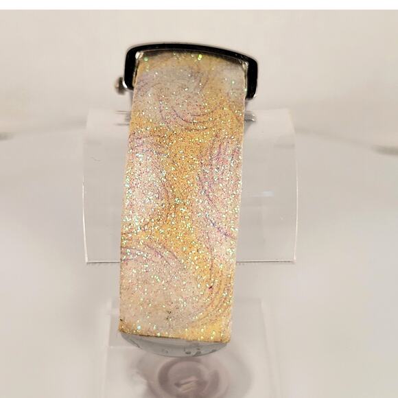 Geneva Silver Yellow Quartz Watch with Glittery Sparkle Cuff Bracelet Design - Picture 2 of 14